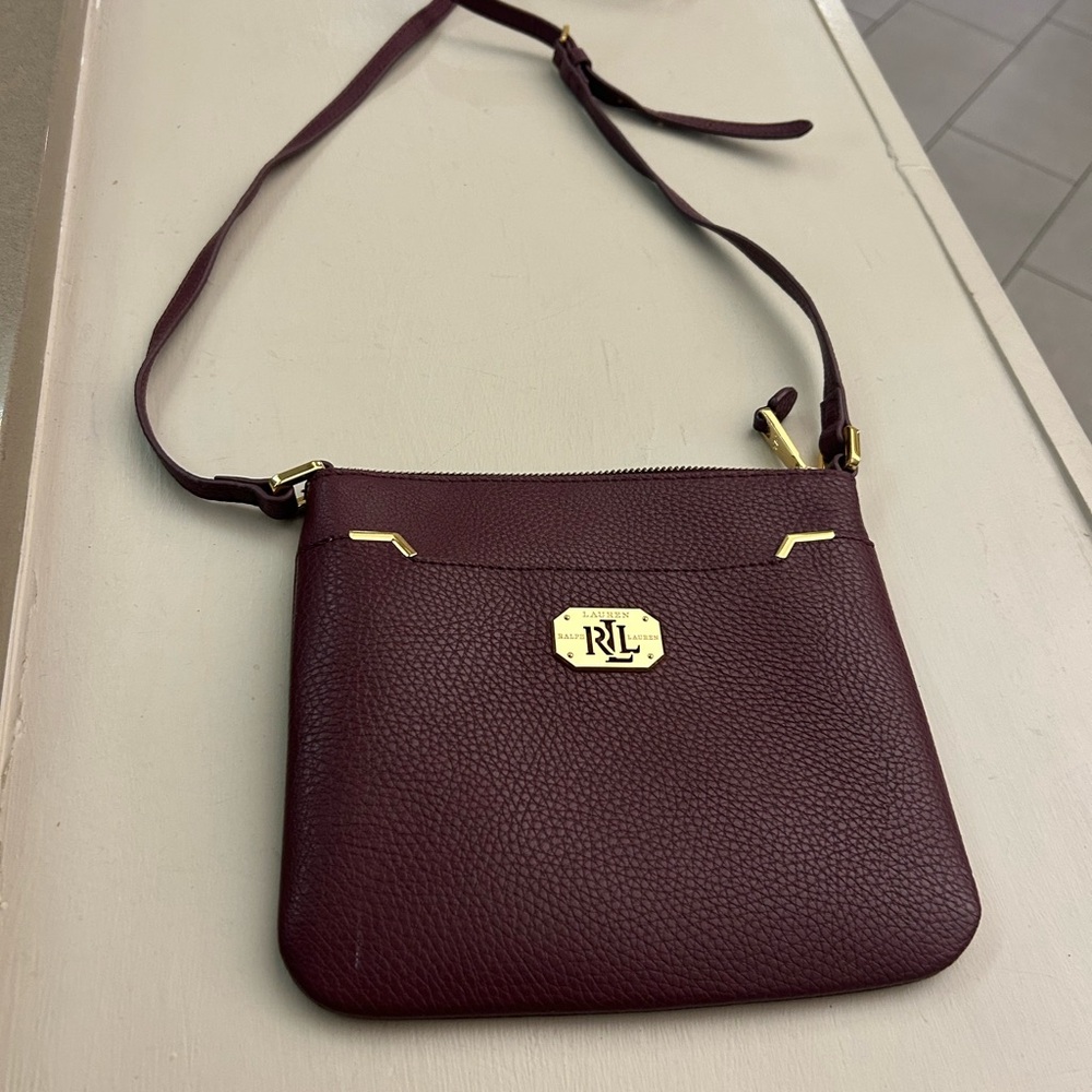 Lauren Ralph Lauren Pebbled Burgundy Crossbody with Gold Hardware-Excellent